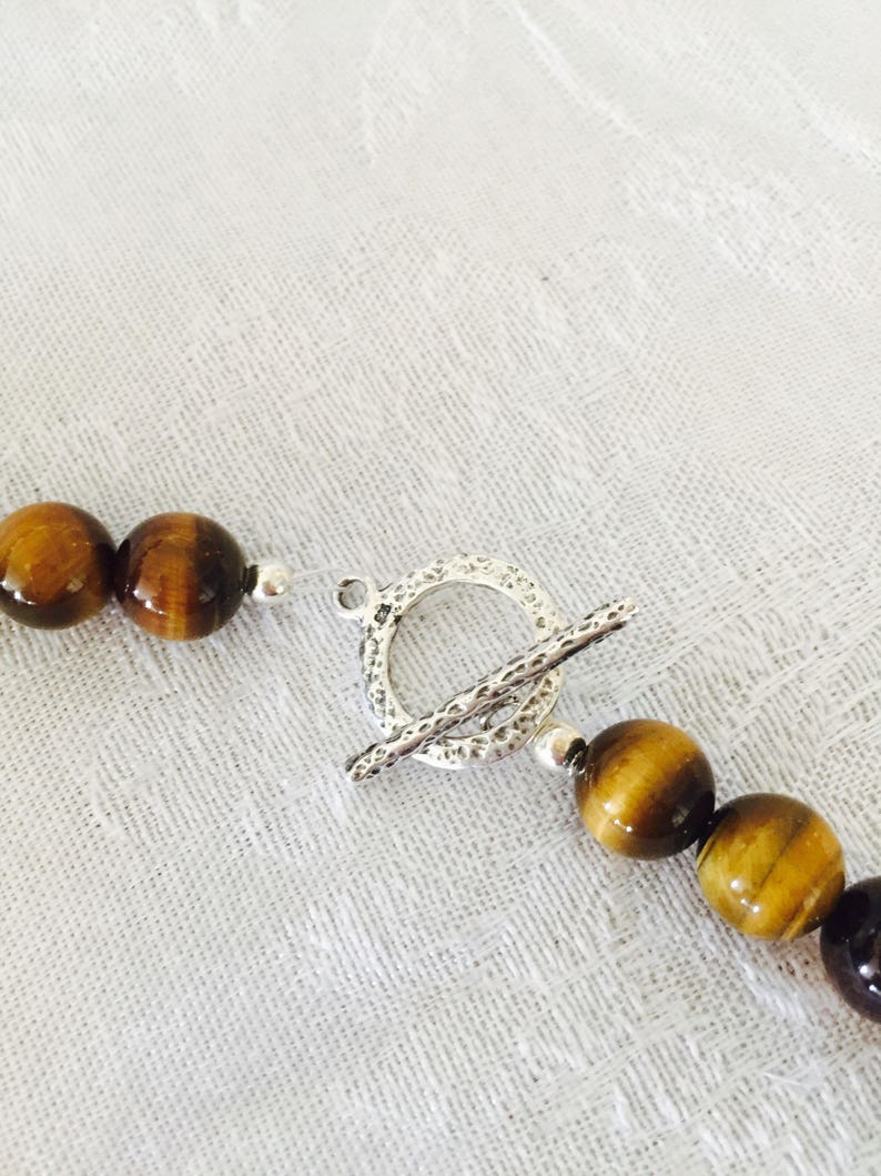 Tigers Eye Necklace Gemstone Beaded Necklace Brown and gold 20 inch necklace image 6