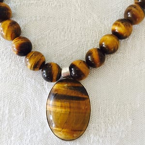 Tigers Eye Necklace Gemstone Beaded Necklace Brown and gold 20 inch necklace image 4