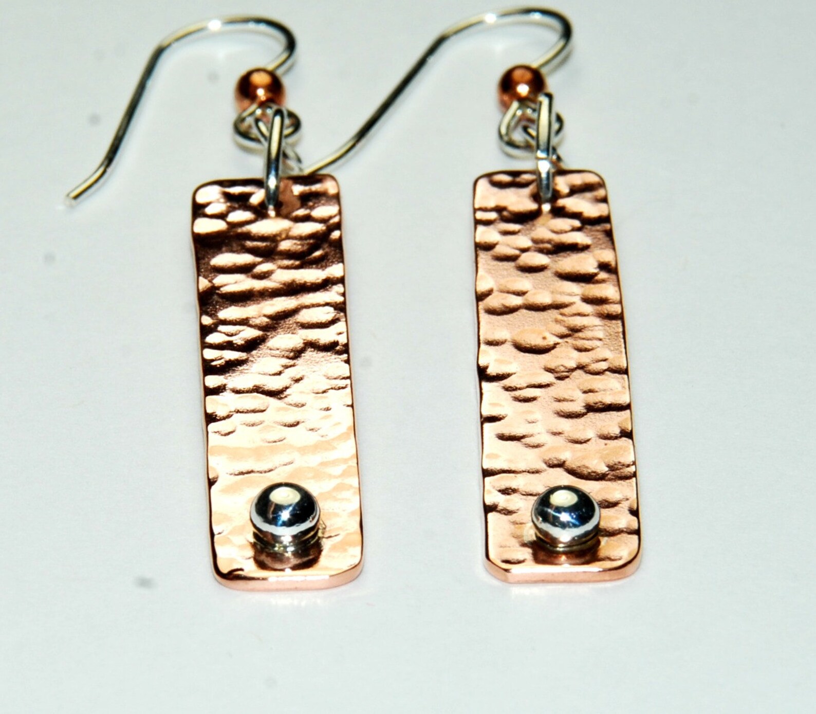 Hammered Copper Bar Earrings Mixed Metal Earrings Long Etsy