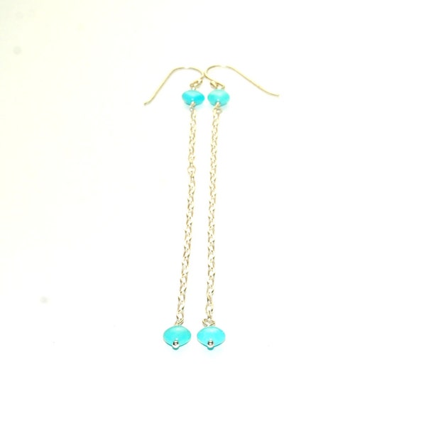 Genuine Turquoise Earrings - Shoulder Duster - Blue - Sleeping Beauty Turquoise - Sterling Silver Chain