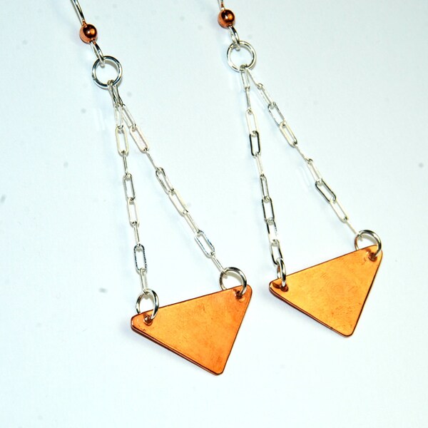 Mixed Metal Geometric Earrings - Triangle Earrings - Arrow Jewelry - Long Earrings