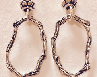 Sterling Silver Vine Earrings - Circle Earrings - Short Dangle Earrings - twisted twig design