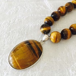 Tigers Eye Necklace Gemstone Beaded Necklace Brown and gold 20 inch necklace image 2