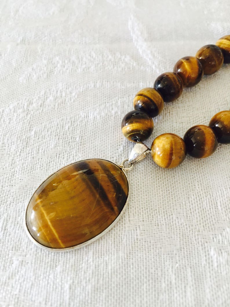 Tigers Eye Necklace Gemstone Beaded Necklace Brown and gold 20 inch necklace image 2