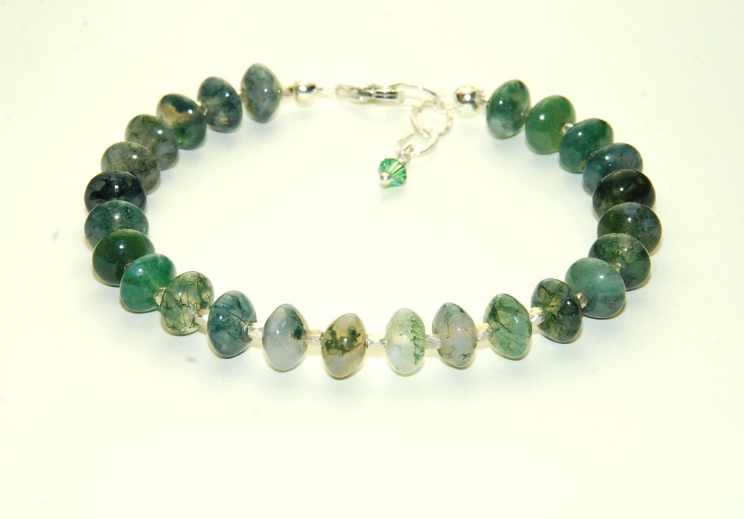 Moss Agate Bracelet Green Beaded Bracelet Gemstone | Etsy