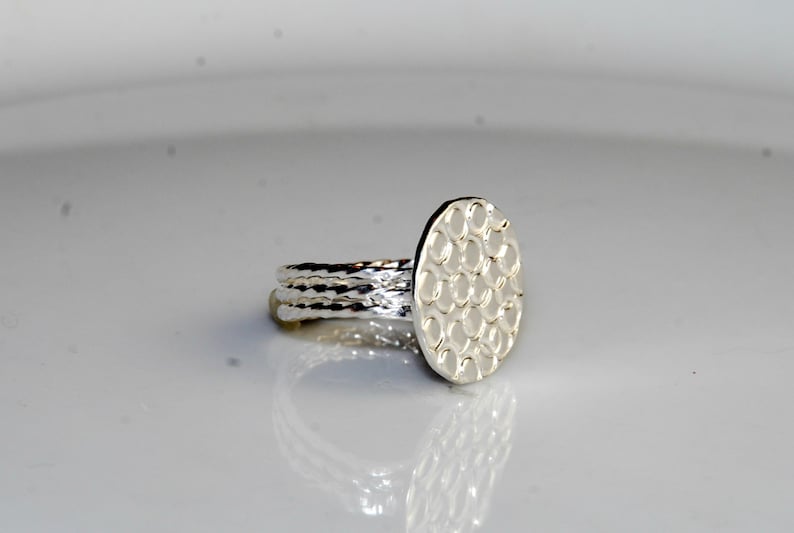 Sterling Silver Circle Ring Three twisted ring bands Hand stamped Size 6