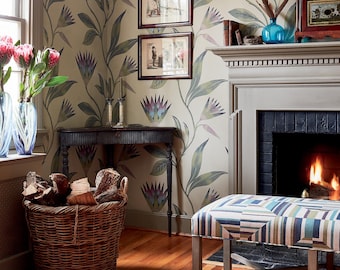 Anna French CLEO VINE Wallpaper, Designer Wallpaper, Lotus Flower Wallpaper, Multiple Color Ways, Savoy By Anna French
