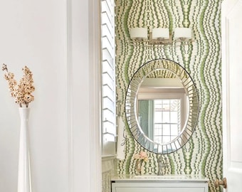 Thibaut EBRU Wallpaper, Designer Wallpaper, Stripes Wallpaper, Green, Marbling, PARAMOUNT Collection By Thibaut
