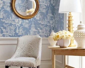 Thibaut EMPRESS COURT  Wallpaper, Designer Wallpaper, Asian scenic wallpaper, Multiple Color Ways, Grand Palace By Thibaut