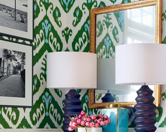 Thibaut INDIES IKAT Wallpaper, Designer Wallpaper, Ikat wallpaper, Blue and White, Multiple Color Ways, KISMET By Thibaut