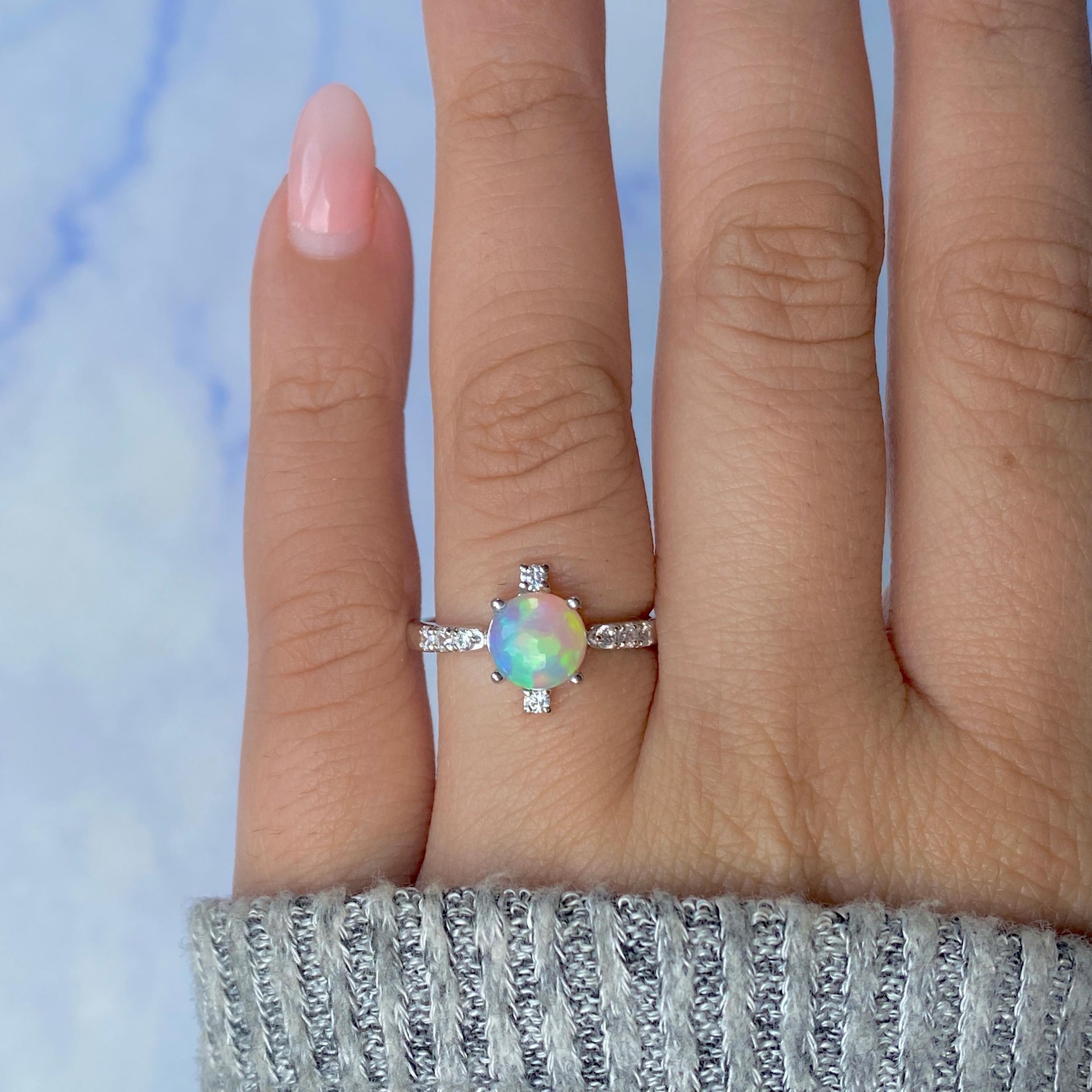 Bague Imposante En Argent 925 Avec Opale Et Topaze Blanche - Neuf Sans Emballage