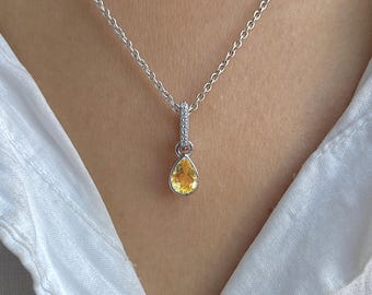 Citrine, White Topaz Pendant / 925 Sterling Silver / Healing Gemstone / November Birthstone / Gifts for her / Dainty Pendant CIT-SP-779.