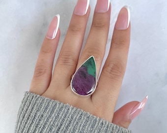 Ruby Zoisite Adjustable Ring / 925 Sterling Silver / Healing Gemstone / Gifts for her / Natural Ruby Zoisite Jewellery / Statement Ring