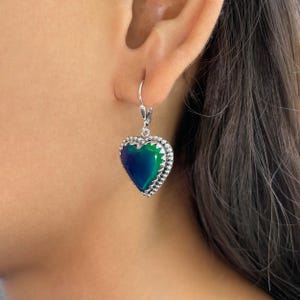 Aura Opal Leverback Earring / 925 Sterling Silver / Healing Gemstone / Aura Opal / Gifts For Her / Heart Cab / Statement Earring AOP-E-76.