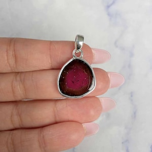Watermelon Tourmaline Slice Pendant / 925 Sterling Silver / Healing Gemstone / Gifts for her / Fancy-Slice / Statement Tourmaline Pendant