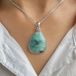 Emerald Pendant / 925 Sterling Silver / Healing Gemstone / Natural Emerald Jewelry / Gifts For Her / Fancy Cut / Statement Pendant EMD-P-5.