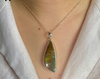 Ammolite Pendant Necklace / 925 Sterling Silver / Healing Gemstone / Gifts for her / Ammolite Statement Jewellery