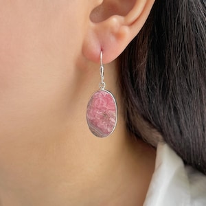 Rhodochrosite Leverback Earring / 925 Sterling Silver / Healing Gemstone / Gifts for her / Rhodochrosite Statement Earring RDC-E-224.