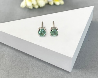 Green Kyanite Stud Earring / 925 Sterling Silver / Healing Gemstone / Green Kyanite Jewelry / Gifts For Her / Dainty Earring KYN-SE-1023-G.