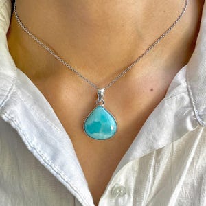 Larimar Pendant / 925 Sterling Silver Pendant / Healing Gemstone / Gifts for her / Pear Cab / Larimar Jewellery / Statement Larimar Pendant
