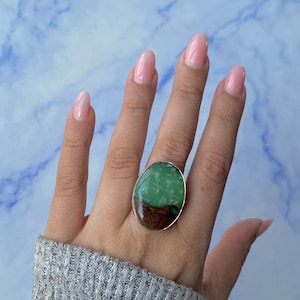 Chrysoprase Adjustable Ring / 925 Sterling Silver / Healing Gemstone / Chrysoprase Jewelry / Gifts for her / Oval Cab / Statement CHP-R-3.