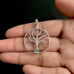 Green Kyanite Tree Of Life Pendant / 925 Sterling Silver / Healing Gemstone / Gifts for her / Pear Cut / Dainty Green Kyanite Tree Of Life