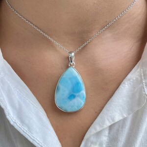 Larimar Pendant / 925 Sterling Silver Pendant / Healing Gemstone / Gifts for her / Pear Cab / Larimar Jewellery / Statement Larimar Pendant