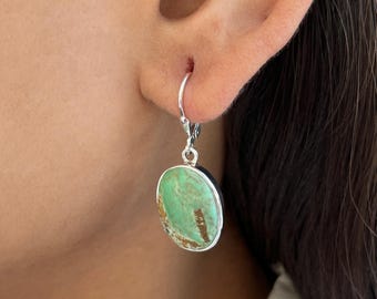 Variscite Leverback Earring / 925 Sterling Silver Earring / Healing Gemstone / Variscite Jewellery / Gifts For Her /  Statement Earring