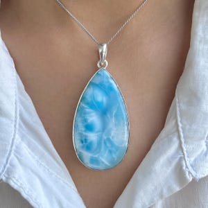 Larimar Pendant / 925 Sterling Silver / Healing Gemstone / Gifts for her / Pear Cab / dominican Jewelry / Statement Pendant LAR-P-2030.