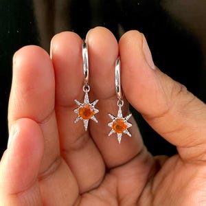 Orange Kyanite, White Topaz Earring / 925 Sterling Silver / Healing Gemstone / Gift For Her / Round Cut / Dainty Orange Kyanite Earring