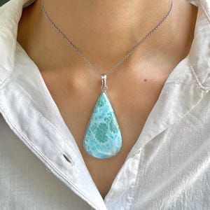 Larimar Pendant / 925 Sterling Silver Pendant / Healing Gemstone / Gifts for her / Pear Cab / Larimar Jewellery / Statement Larimar Pendant