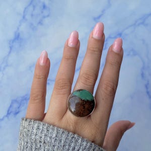 Chrysoprase Adjustable Ring / 925 Sterling Silver / Healing Gemstone / Chrysoprase Jewelry / Gifts for her / Round Cab / Statement CHP-R-6.