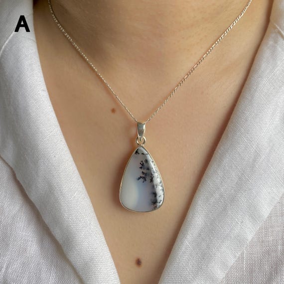 Dendritic Agate Pendant Necklace / 925 Sterling Silver / Healing Gemstone / Dendritic Agate / Gifts for her / Statement Pendant
