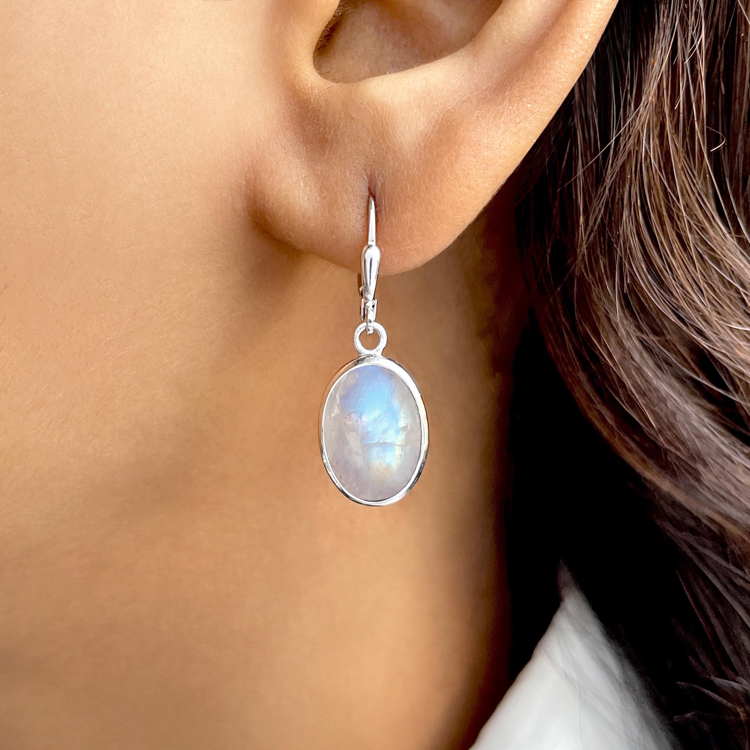 LONAGO Orecchini A Goccia In Pietra Di Luna – Argento 925, Taglio A Pera 6x8 Mm, Ipoallergenici, Con Scatola Regalo