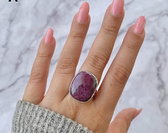 Ruby Zoisite Adjustable Ring / 925 Sterling Silver / Healing Gemstone / Gifts for her / Ruby Zoisite / Statement Ring