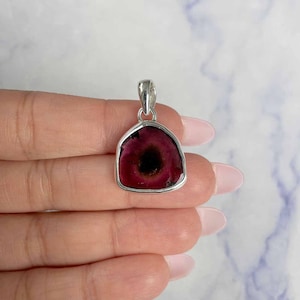 Watermelon Tourmaline Slice Pendant / 925 Sterling Silver / Healing Gemstone / Gifts for her / Fancy-Slice / Statement Tourmaline Pendant