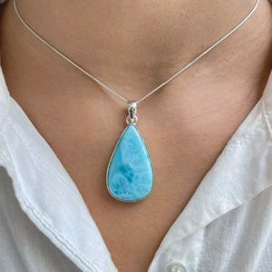 Larimar Pendant / 925 Sterling Silver Pendant / Healing Gemstone / Gifts for her / Pear Cab / Larimar Jewellery / Statement Larimar Pendant