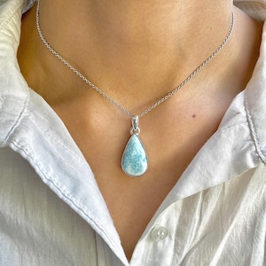 Larimar Pendant / 925 Sterling Silver Pendant / Healing Gemstone / Gifts for her / Pear Cab / Larimar Jewellery / Statement Larimar Pendant