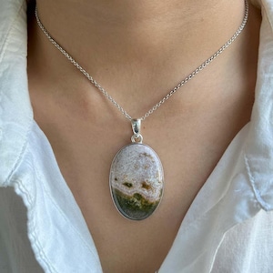 Ocean Jasper Pendant / 925 Sterling Silver Pendant / Healing Gemstone / Ocean Jasper Jewellery / Oval Cab / Statement Ocean Jasper Pendants