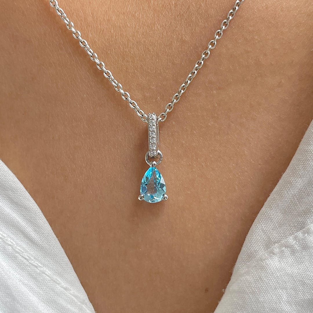 Swiss Blue Topaz, White Topaz Pendant / 925 Sterling Silver / Healing ...