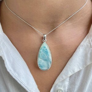 Larimar Pendant / 925 Sterling Silver Pendant / Healing Gemstone / Gifts for her / Pear Cab / Larimar Jewellery / Statement Larimar Pendant