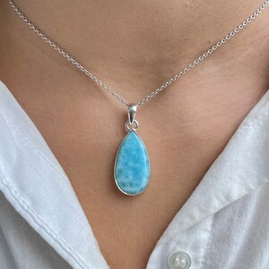 Larimar Pendant / 925 Sterling Silver Pendant / Healing Gemstone / Gifts for her / Pear Cab / Larimar Jewellery / Statement Larimar Pendant