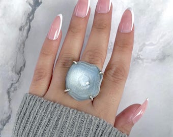 Anello regolabile con druse del deserto / Argento sterling 925 / Pietra curativa / Regalo per lei / Druse grezze di fantasia / Gioielli con druse / Anello di tendenza