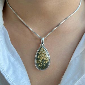 Ocean Jasper Pendant / 925 Sterling Silver Pendant / Healing Gemstone / Ocean Jasper Jewellery / Pear Cab / Statement Ocean Jasper Pendants