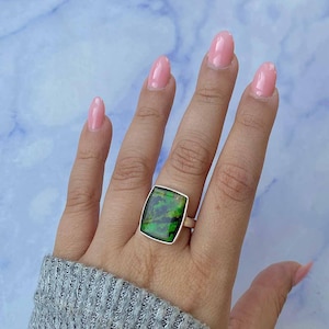 Ammolite Adjustable Ring / 925 Sterling Silver Ring / Healing Gemstone / Gifts for her / Octagon Cab / Statement Ammolite Adjustable Ring