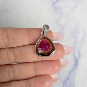 Watermelon Tourmaline Slice Pendant / 925 Sterling Silver / Healing Gemstone / Gifts for her / Fancy-Slice / Statement Tourmaline Pendant
