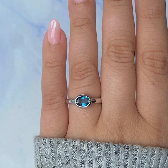 Bracciale Catena In Argento 925 Con Topazio Blu London Naturale - Elegante E Fatto A Mano