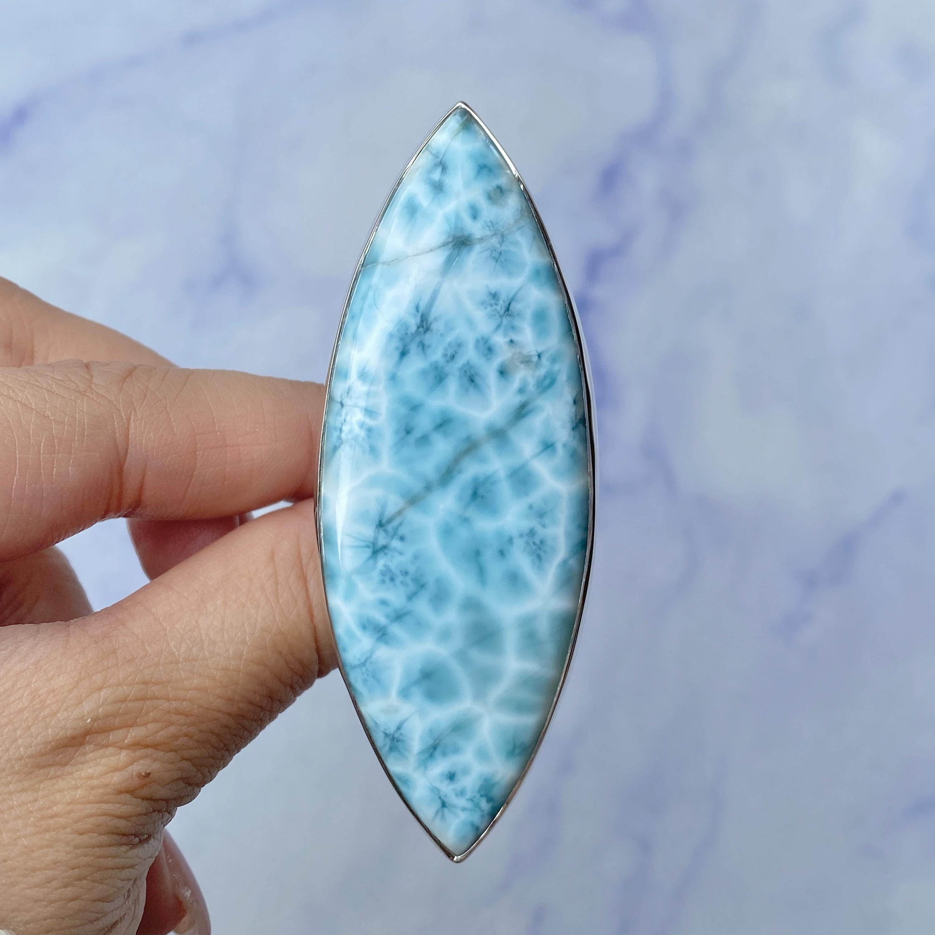 111 Ct Larimar Adjustable Ring / 925 Sterling Silver / Healing