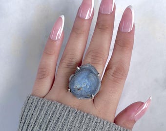 Anello regolabile con druse del deserto / Argento sterling 925 / Pietra curativa / Regalo per lei / Druse grezze di fantasia / Gioielli con druse / Anello di tendenza