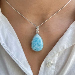 Larimar Pendant / 925 Sterling Silver Pendant / Healing Gemstone / Gifts for her / Pear Cab / Larimar Jewellery / Statement Larimar Pendant